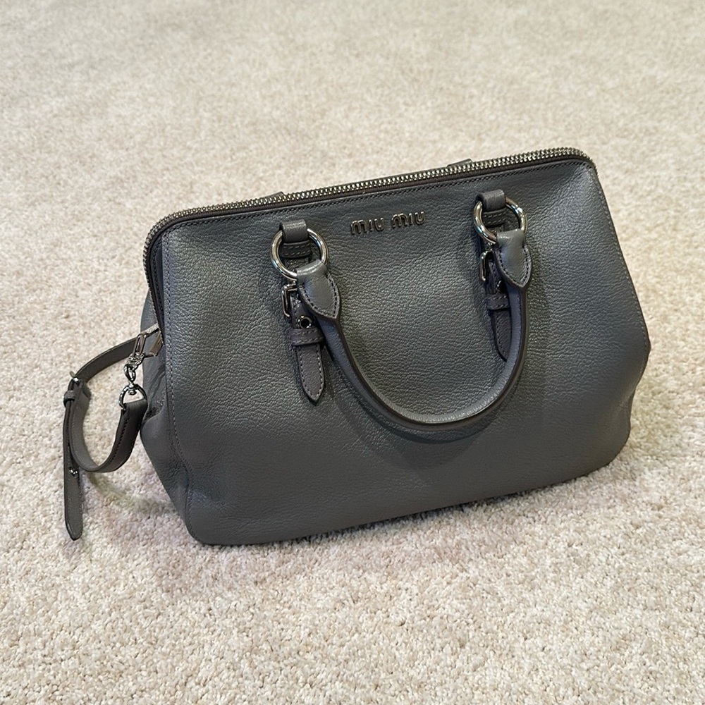 Miu Miu Madras Bauletto gray leather crossbody satchel bowling bag